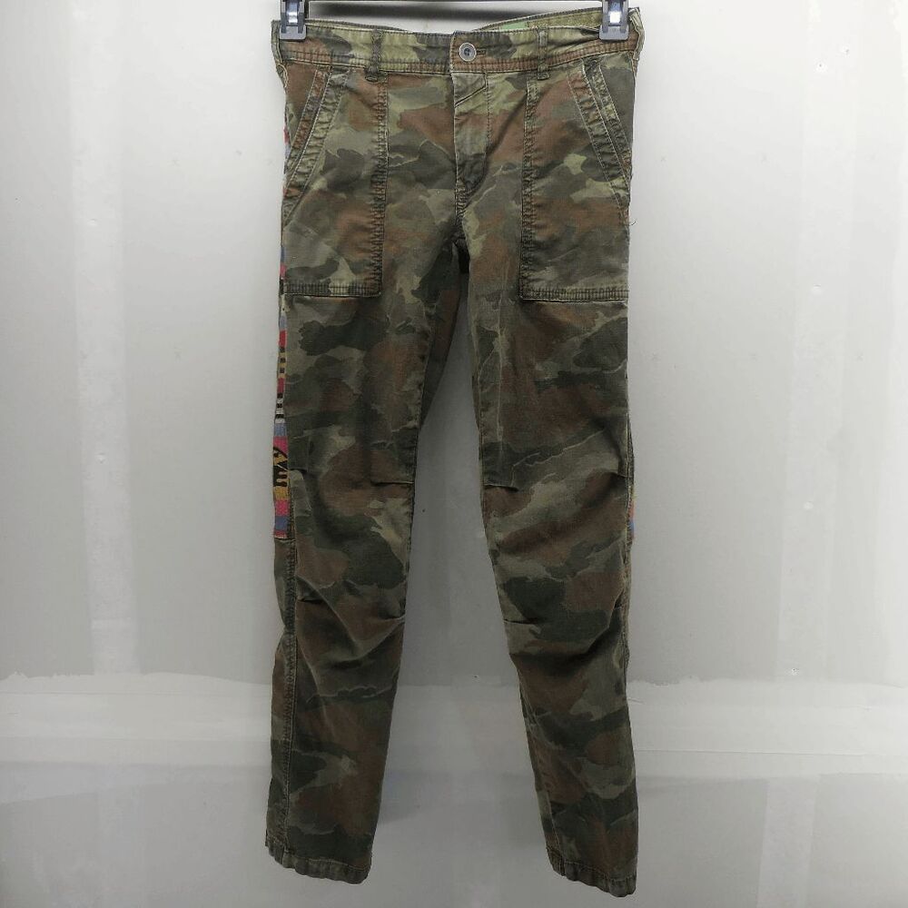 Anthropologie The Wanderer Crop Pants Sz 25 Camo Embroidered Stripe‎ Boho Hippie